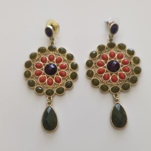 Elegant Gold and Red Floral Earrings